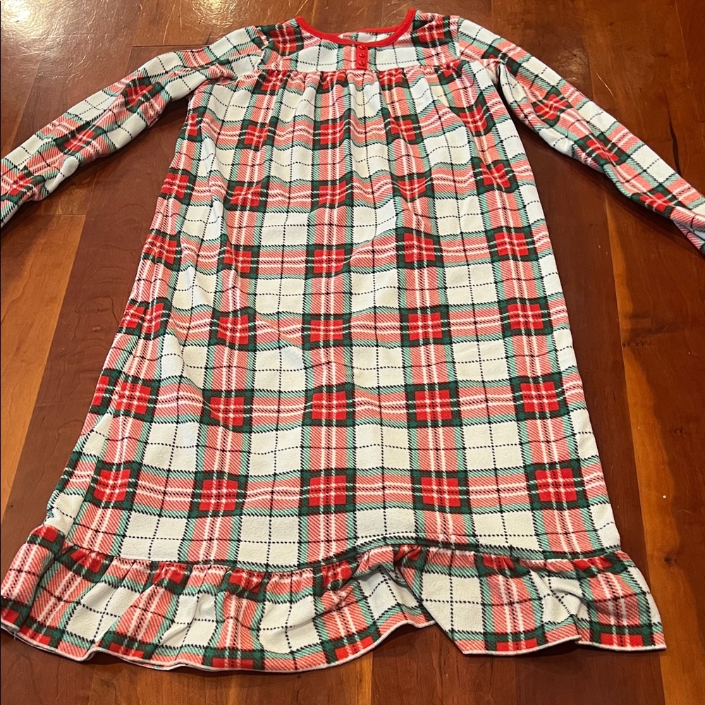 Carter's Girls Plaid Long-Sleeve Nightgown in Red, Green and White